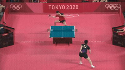 Two Men Playing Ping Pong On Tokyo 2020 Court GIF