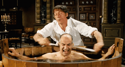 Two Men Playing With Man In Bathtub GIF