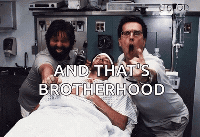 Two Men Pointing At A Man In A Hospital Bed With The Words And That 'S Brotherhood GIF