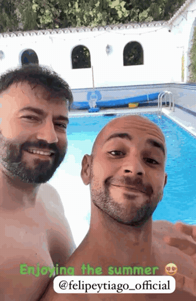 Two Men Posing By Pool Enjoying Summer @Felipeytiago_official GIF