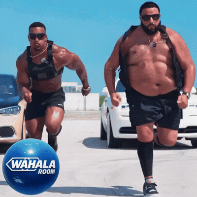 Two Men Running With Blue Ball Saying Wahala Room GIF