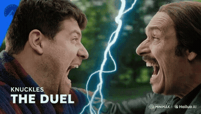 Two Men Screaming At Each Other With Lightning And Knuckles The Duel GIF