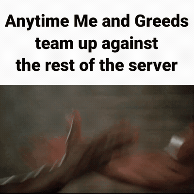 Two Men Shaking Hands Anytime Me And Greeds Team Up Against The Rest Of The Server GIF