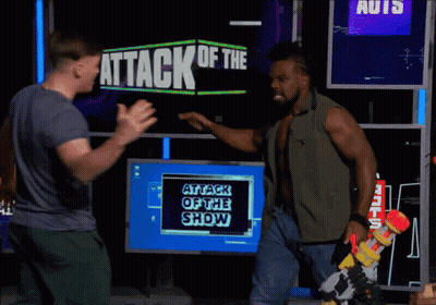 Two Men Shaking Hands Attack Of The Show GIF