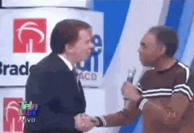Two Men Shaking Hands In Front Of Bradesco Logo GIF