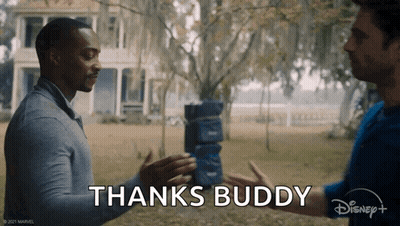 Two Men Shaking Hands In Front Of House Saying Thanks Buddy GIF