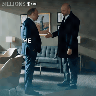 Two Men Shaking Hands With Text Billions Showtime GIF