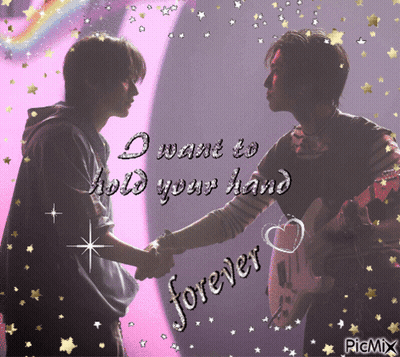 Two Men Shaking Hands With The Words " I Want To Hold Your Hand Forever " Above Them GIF