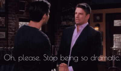 Two Men Shaking Hands With The Words Oh Please Stop Being So Dramatic Written Below Them GIF