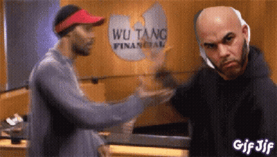 Two Men Shaking Hands Wu Tang Financial Sign GIF