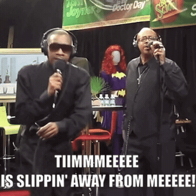 Two Men Singing In Front Of A Sign That Says Doctor Day On It GIF