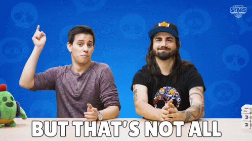 Two Men Sitting At A Table With The Words But That 'S Not All Written On The Table GIF