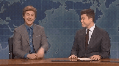 Two Men Sitting At Desk With Swish GIF