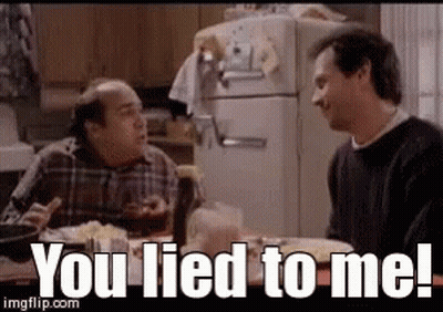 Two Men Sitting At Table Refrigerator Background Saying You Lied To Me GIF