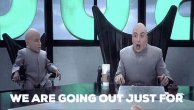 Two Men Sitting At Table Saying We Are Going Out Just For GIF
