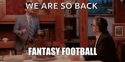 Two Men Sitting At Table With Food Saying We Are So Back Fantasy Football GIF