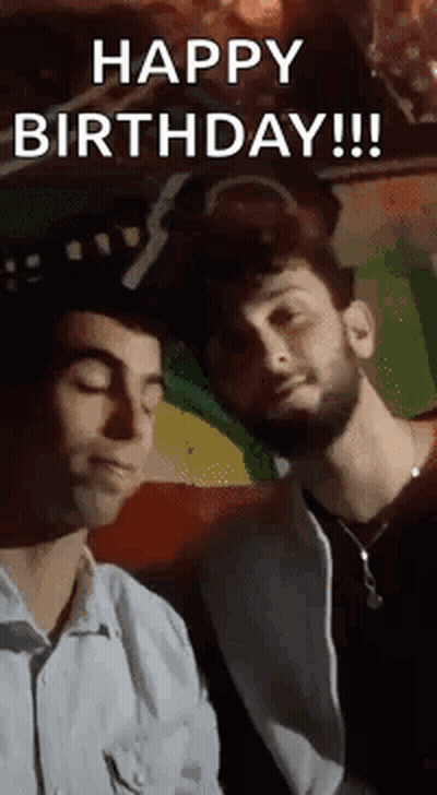 Two Men Sitting In Dark Room Happy Birthday GIF