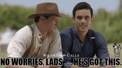 Two Men Sitting Next To Each Other With The Words No Worries Lads He 'S Got This On The Bottom GIF