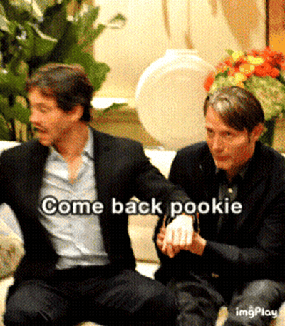 Two Men Sitting On A Couch With The Words Come Back Pookie Written Above Them GIF