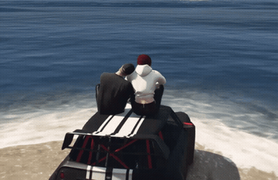 Two Men Sitting On Car Over Ocean GIF
