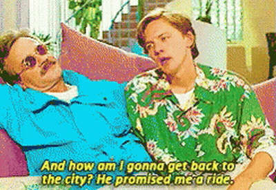 Two Men Sitting On Couch Saying And How Am I Gonna Get Back To The City GIF