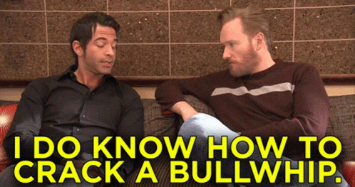 Two Men Sitting On Couch Saying I Know How To Crack A Bullwhip GIF