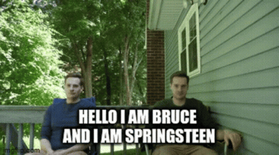 Two Men Sitting On Porch Hello I Am Bruce And I Am Springsteen GIF