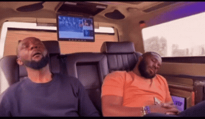 Two Men Sleeping In Back Seat With Ceiling TV GIF