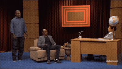 Two Men Standing And Sitting Adult Swim GIF