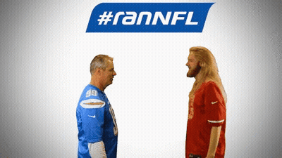 Two Men Standing Beside #RANNFL Logo GIF