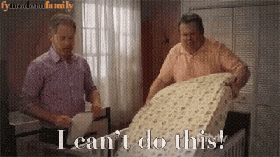 Two Men Standing By Crib Saying I Can't Do This GIF