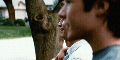 Two Men Standing By Tree GIF