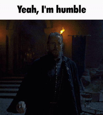 Two Men Standing In A Dark Room With The Words Yeah I 'M Humble GIF