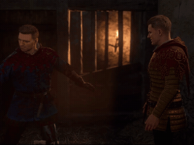 Two Men Standing In Dark Room With Window GIF