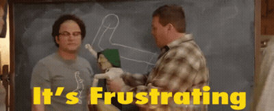 Two Men Standing In Front Of A Blackboard With The Words " It 'S Frustrating " GIF