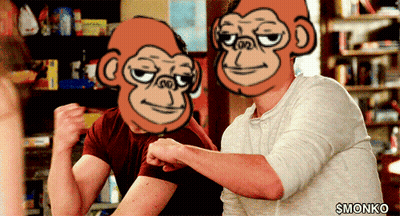 Two Men Standing In Front Of City Skyline GIF