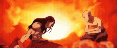 Two Men Standing In Front Of Fireball GIF