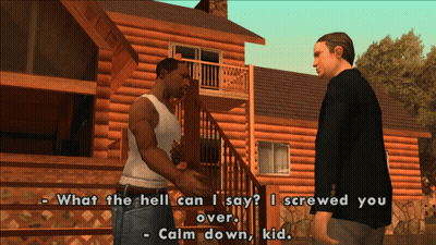 Two Men Standing in Front of Log Cabin Talking