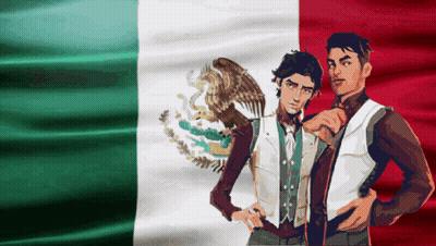 Two Men Standing In Front Of Mexican Flag GIF