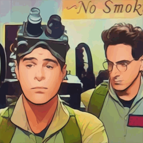 Two Men Standing In Front Of No Smoke Sign GIF
