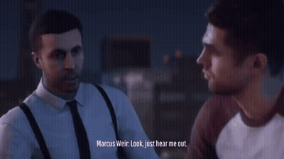 Two Men Standing In Parking Lot At Night GIF