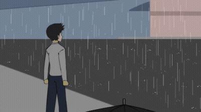 Two Men Standing In Rain With Umbrella GIF