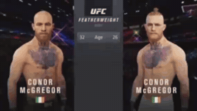 Two Men Standing Near Conor McGregor Sign GIF