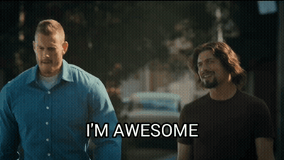 Two Men Standing Next To Each Other And One Of Them Says I 'M Awesome GIF