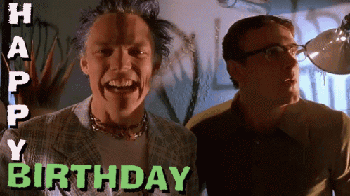 Two Men Standing Next To Each Other Happy Birthday GIF