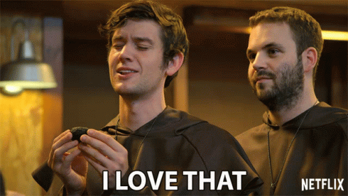 Two Men Standing Next To Each Other One Says I Love That GIF