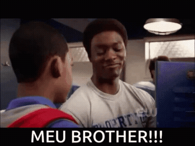 Two Men Standing Next To Each Other One Says Meu Brother GIF