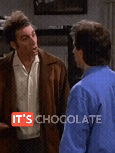 Two Men Standing Next To Each Other Saying It's Chocolate GIF