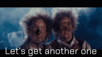 Two Men Standing Next To Each Other Saying Let's Get Another One GIF