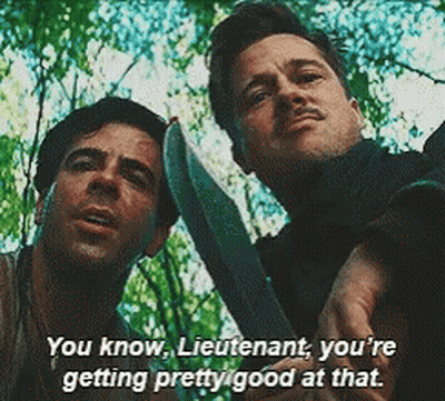 Two Men Standing Next To Each Other With One Saying You Know Lieutenant You 'Re Getting Pretty Good At That .. GIF